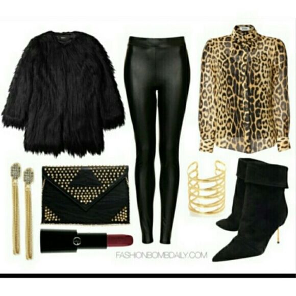 TOPSHOP Black Faux Leather Leggings Size 6 - Picture 8 of 9